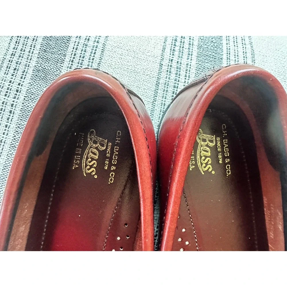 GH Bass Tassel Loafers Burgundy Leather Kiltie Made in USA Womens 9.5 M